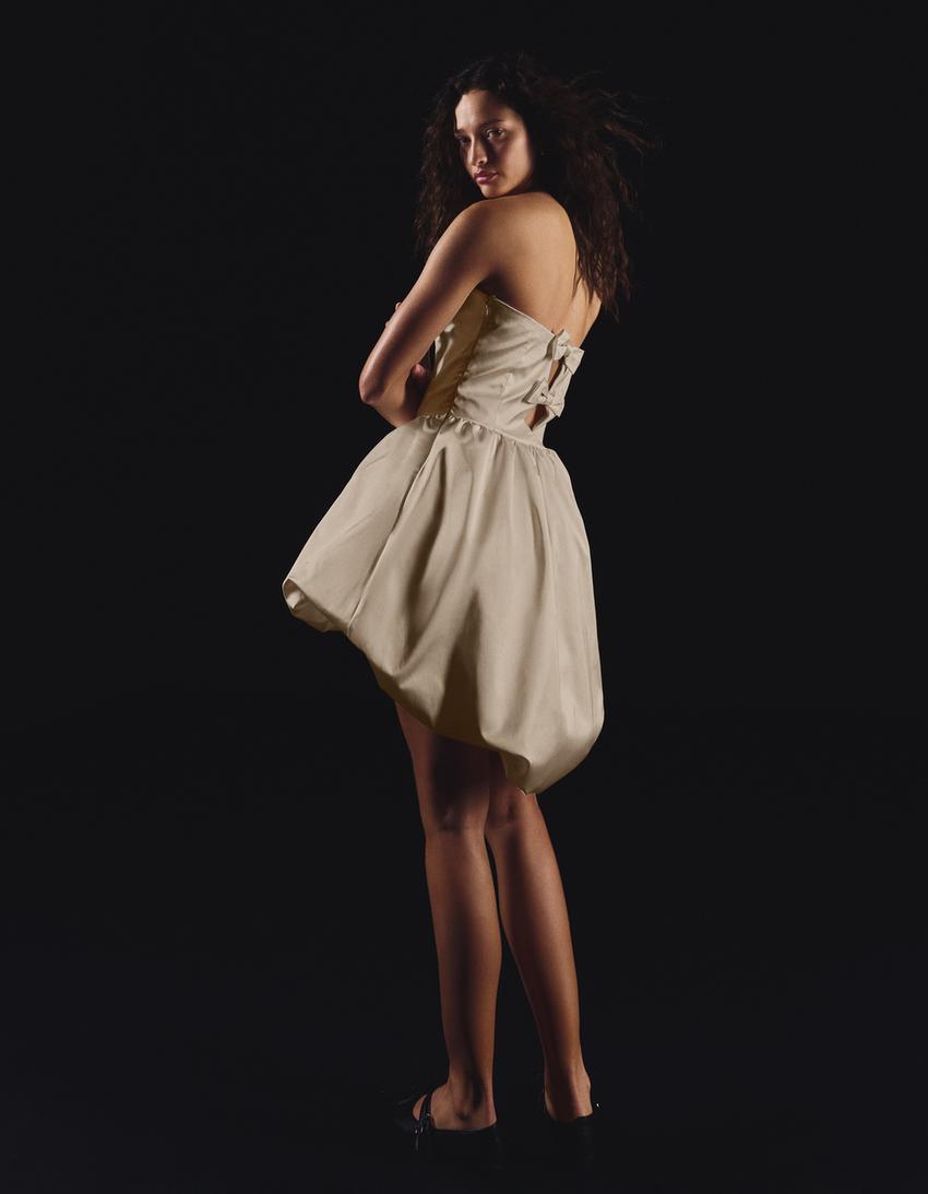 Bustierkleid mit Satinoptik-Rohweiß