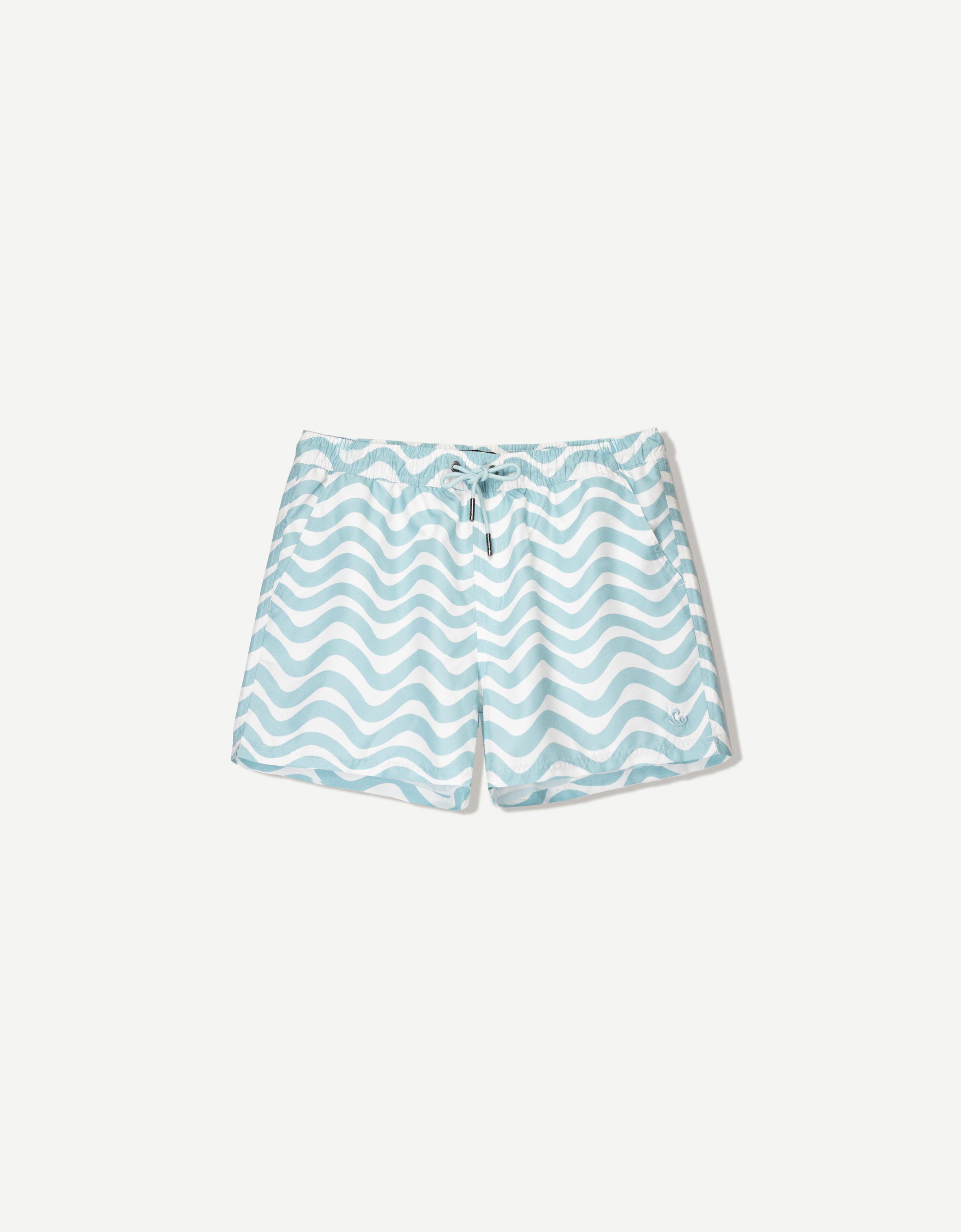 Bershka Badeshorts Mit Print Herren S Hellblau