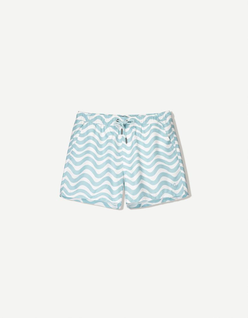 Printed swimming trunks-Light blue