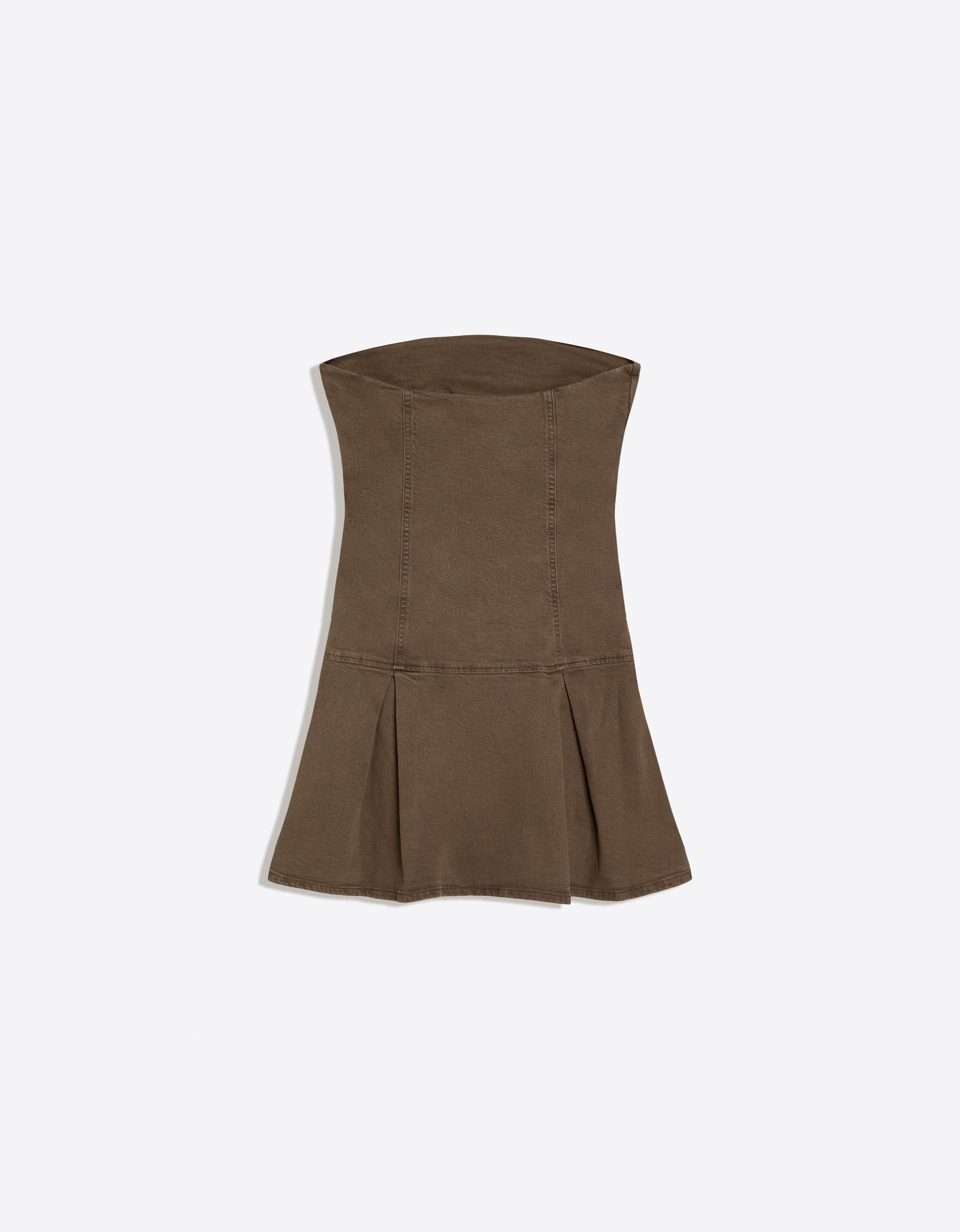 Mini bandeau dress with buttons — Brown