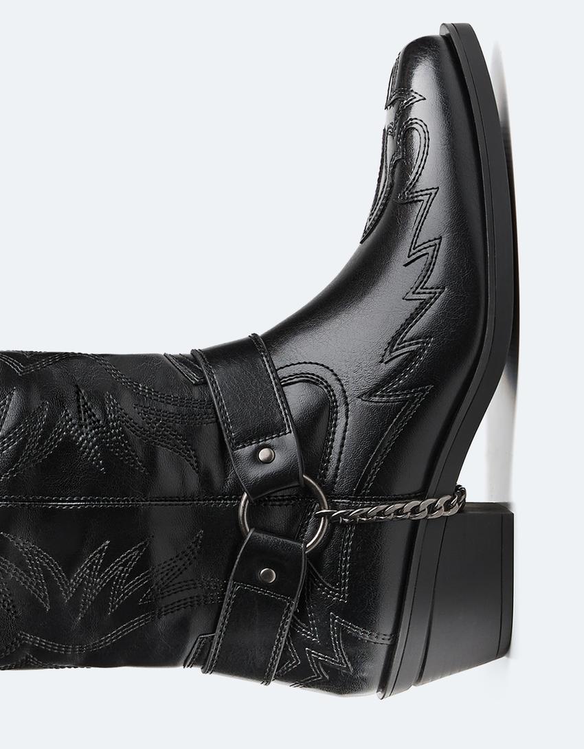 Bottes cowboy détail chaîne-Noir