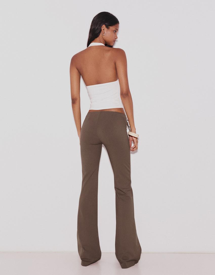 Düşük bel flare fit pantolon-Kum rengi