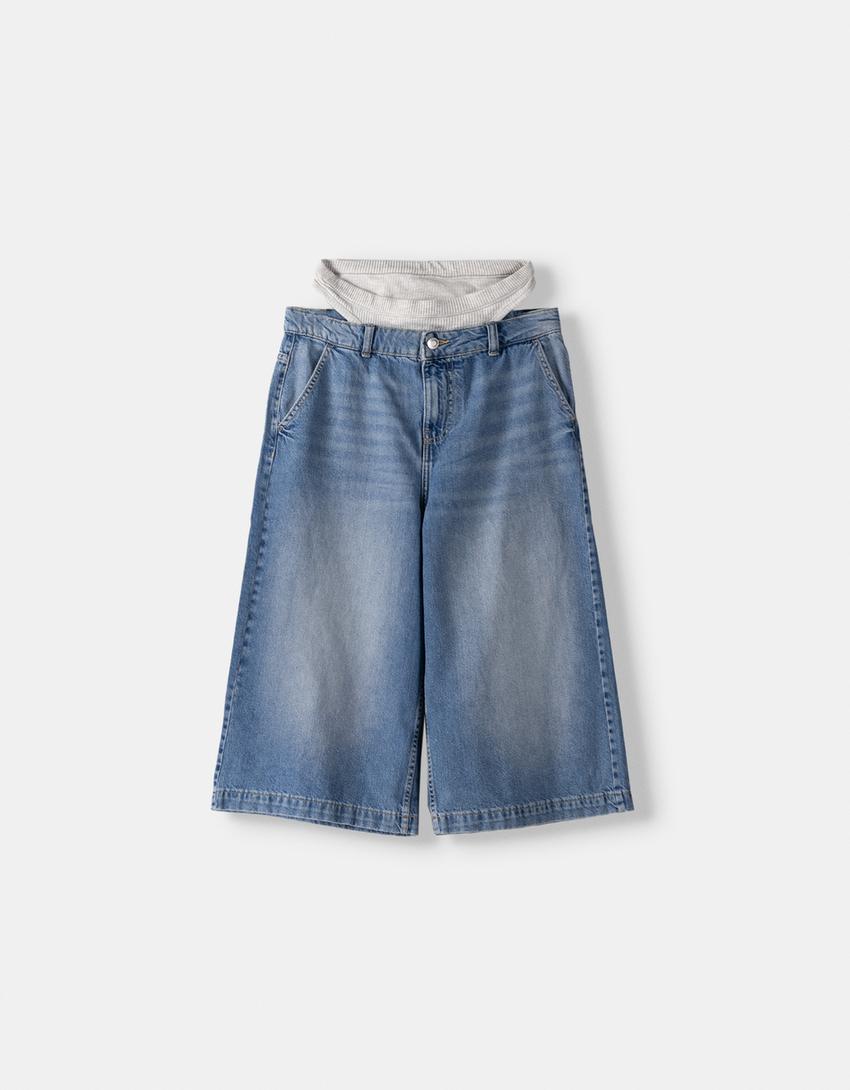 شورت برمودا واسع بتفصيل لباس داخلي-أزرق فاتح-4