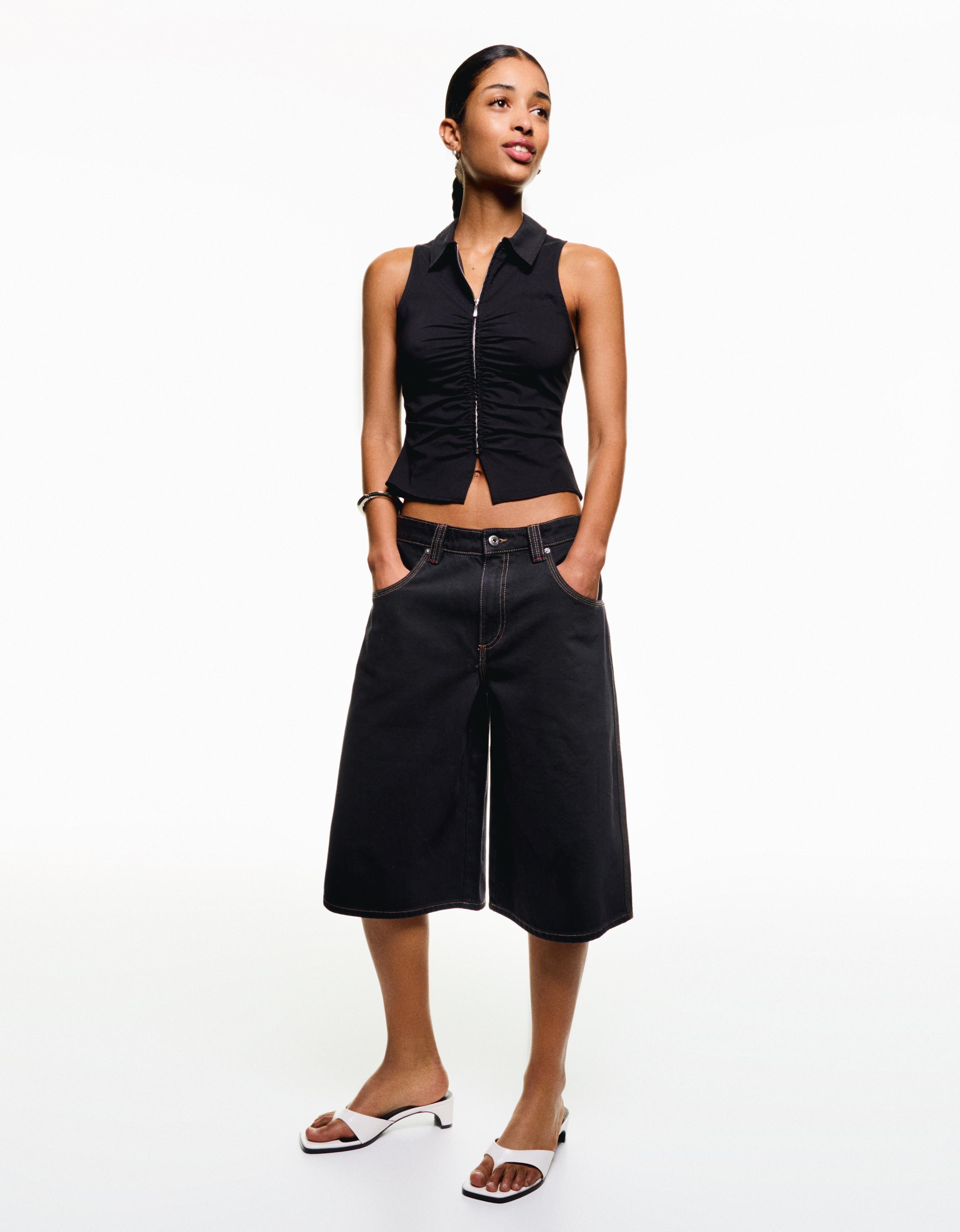 Bershka Bermuda-Jorts Aus Denim Damen 44 Schwarz