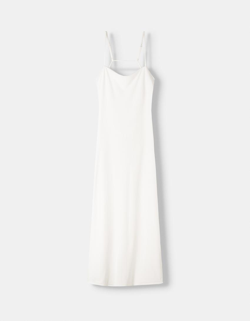 فستان متوسط الطول بحمالات-كريمي-4