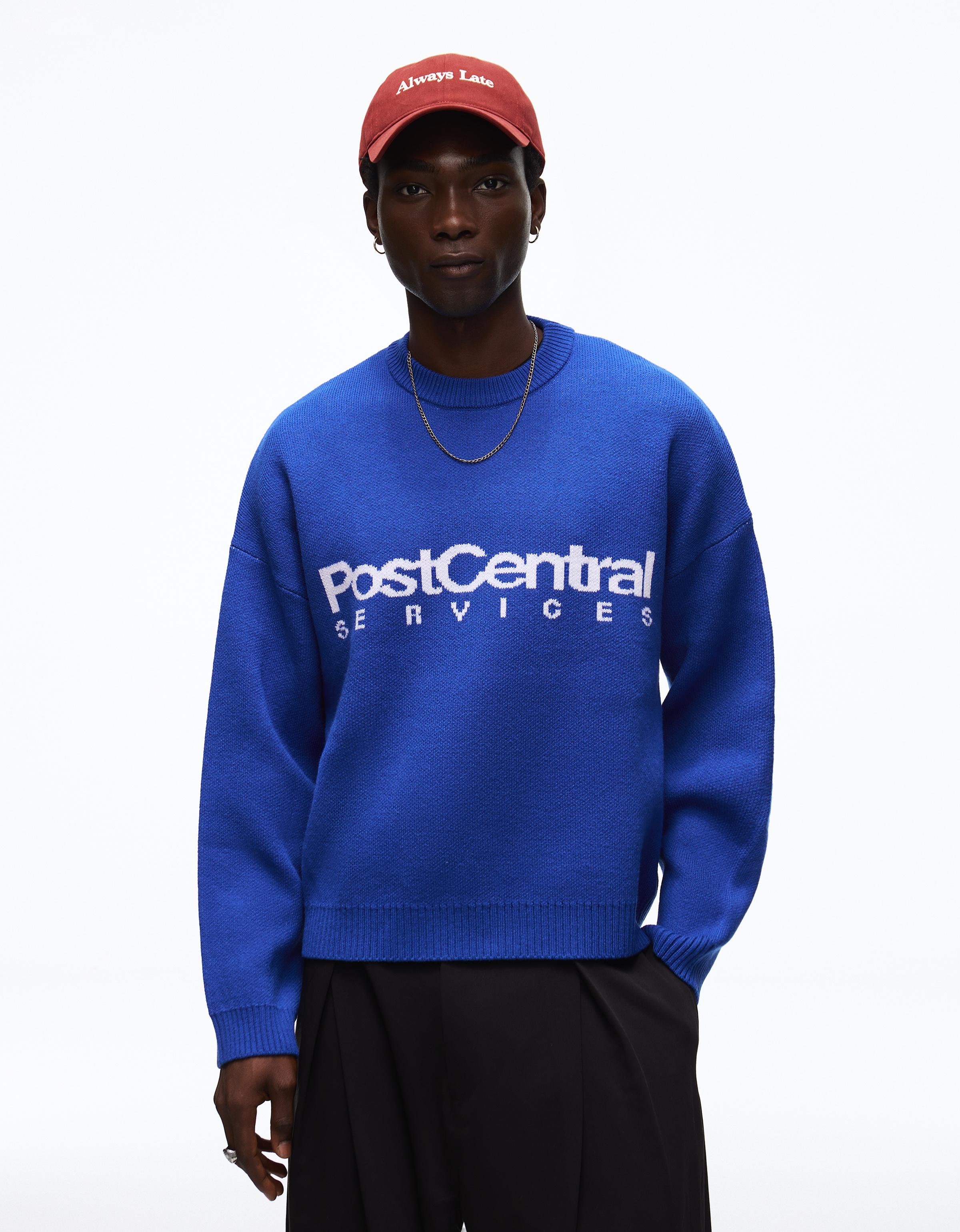 Bershka Jersey Punto Jacquard Print Hombre Azul