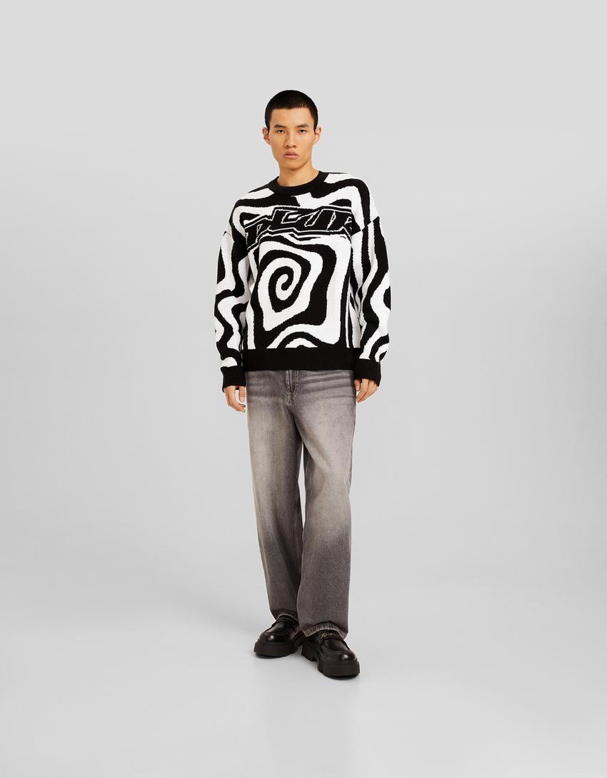 سويتر بطبعة-أبيض / أسود-3