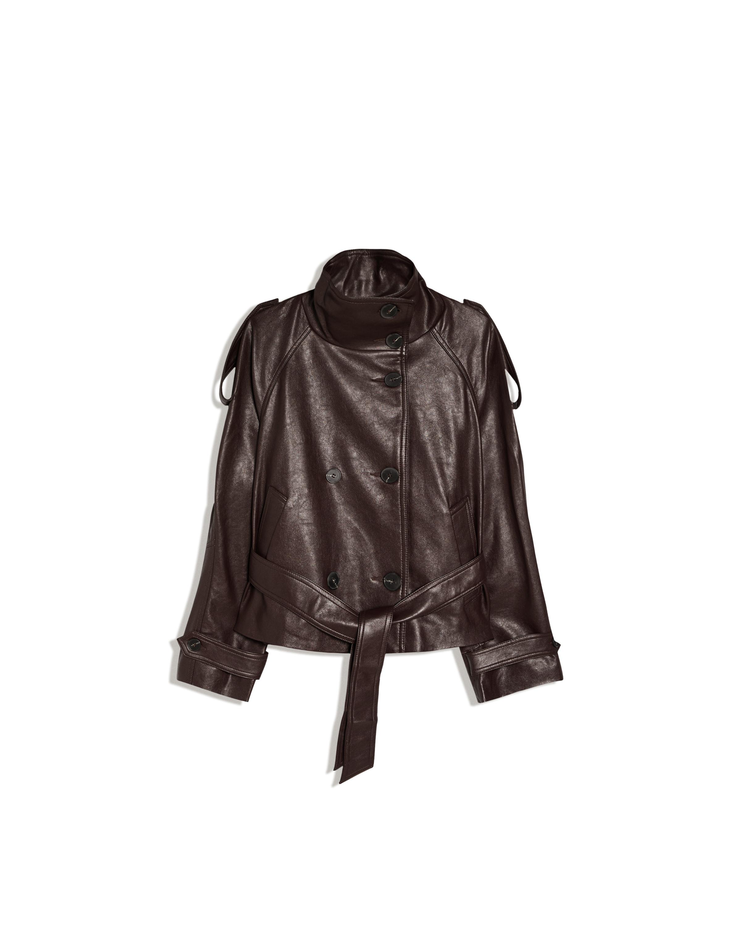 Short leather effect trench jacket — Brown