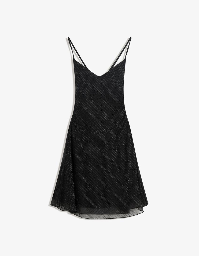 Tulle mini dress with rhinestones-Black