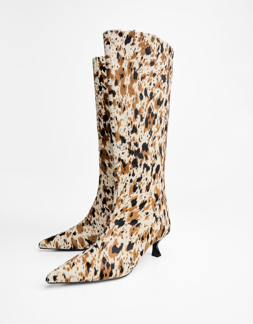 Bota tacón PIEL animal print-Combinado