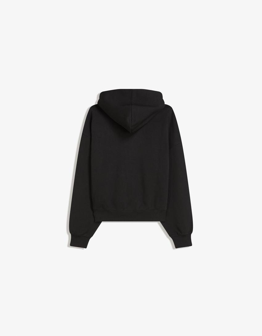 Sweat Boxy fit à capuche imprimé-Noir