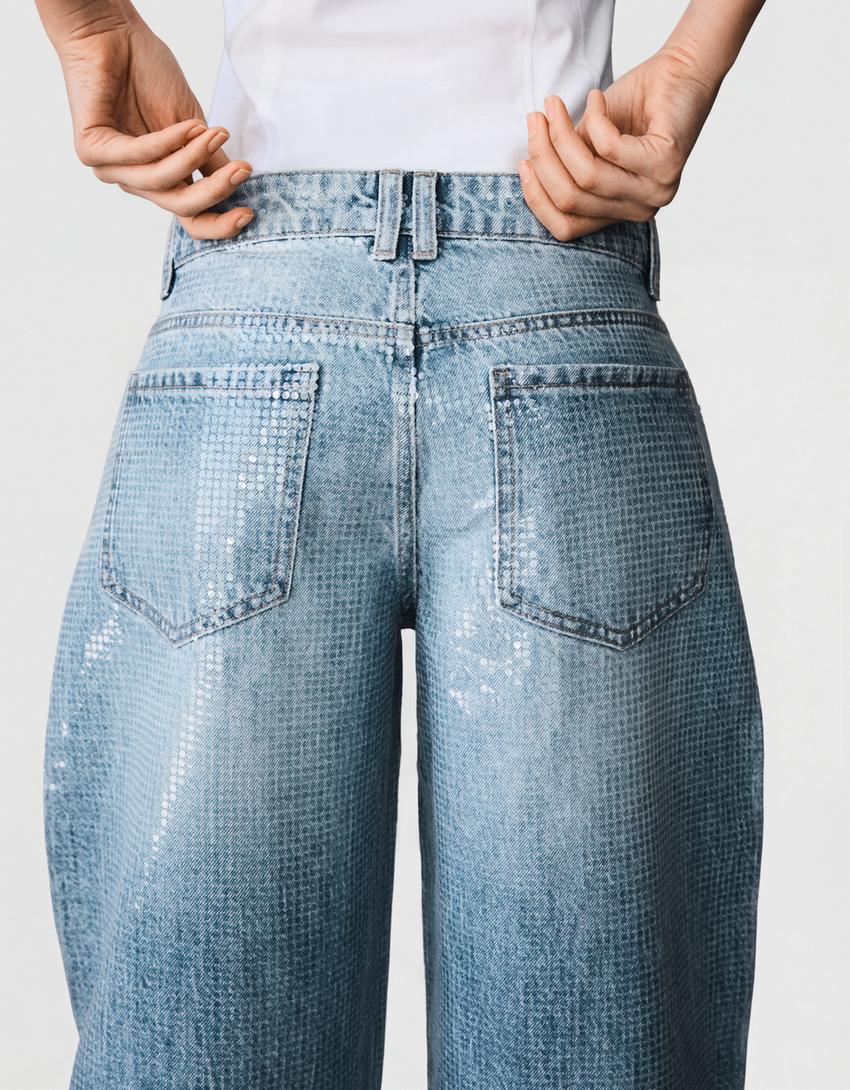 Baggy barrel sequin jeans-Light blue