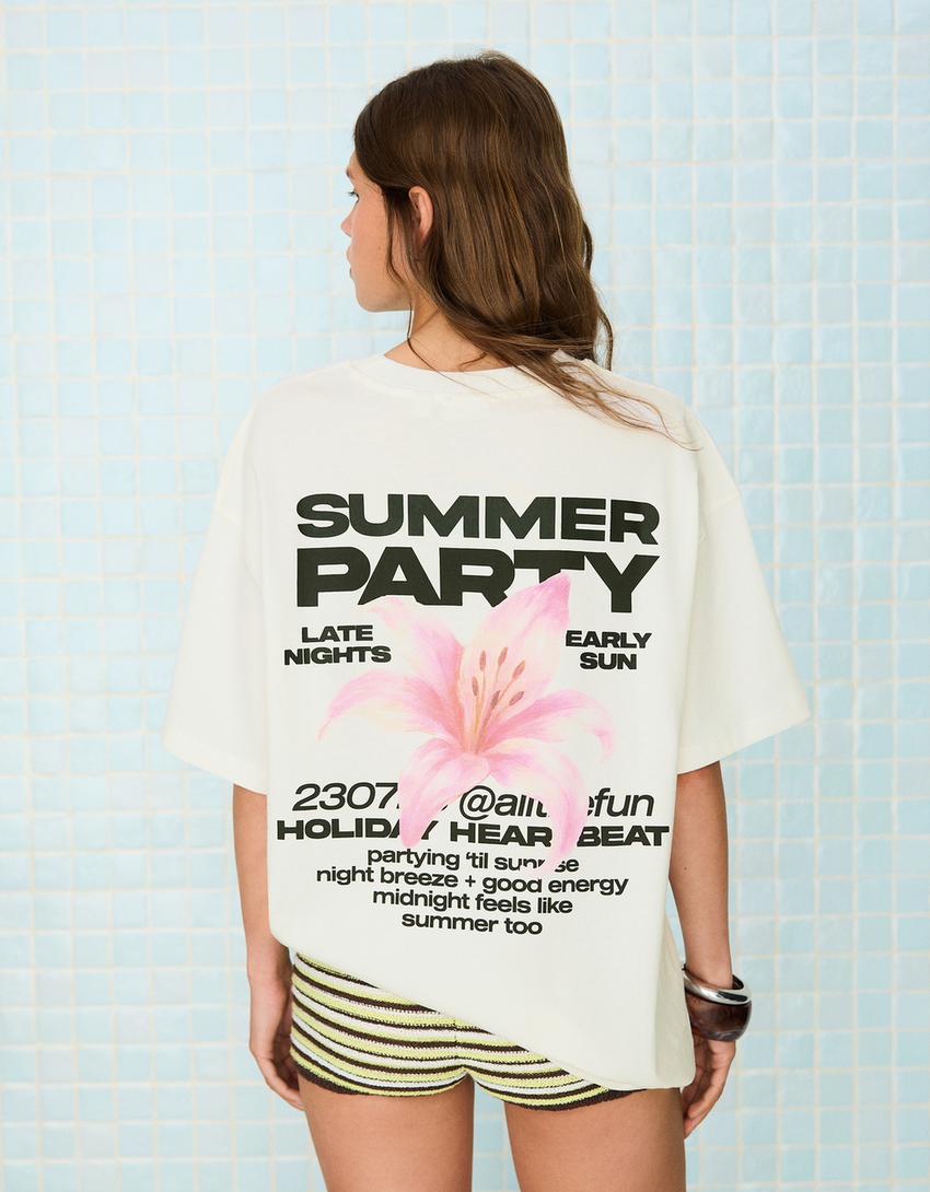 Oversize-T-Shirt mit Print-Grbrochenes Weiss