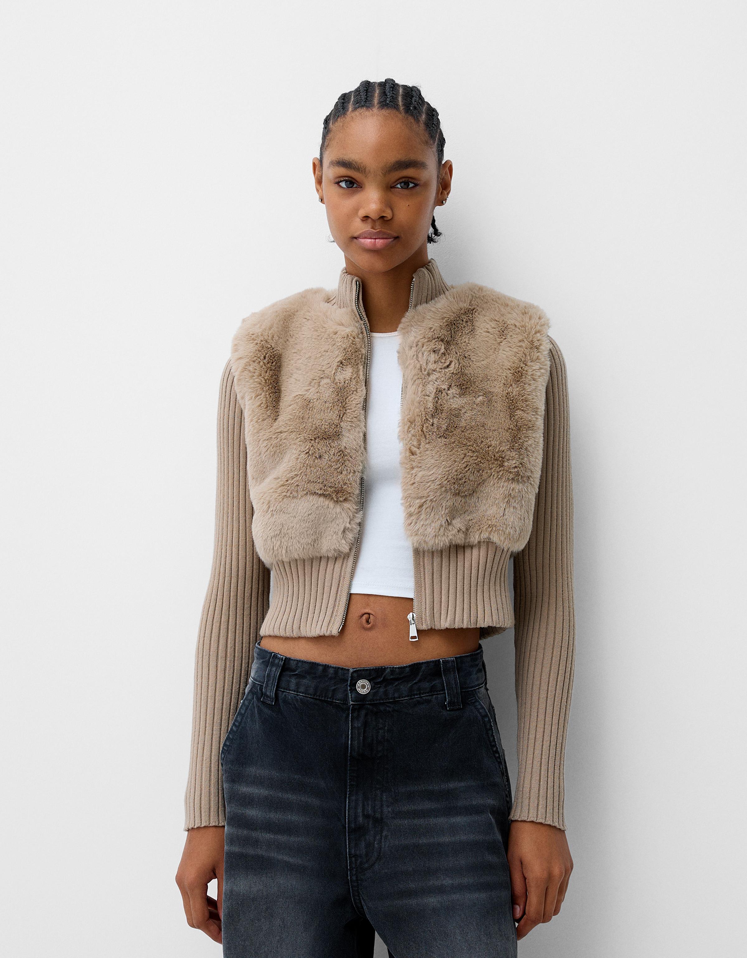 Cropped fur bomber hotsell