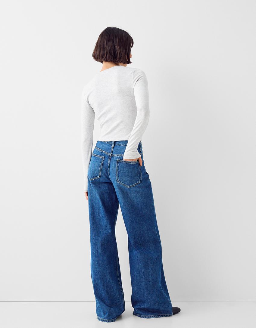 T-shirt manga comprida decote redondo-Cinza-1