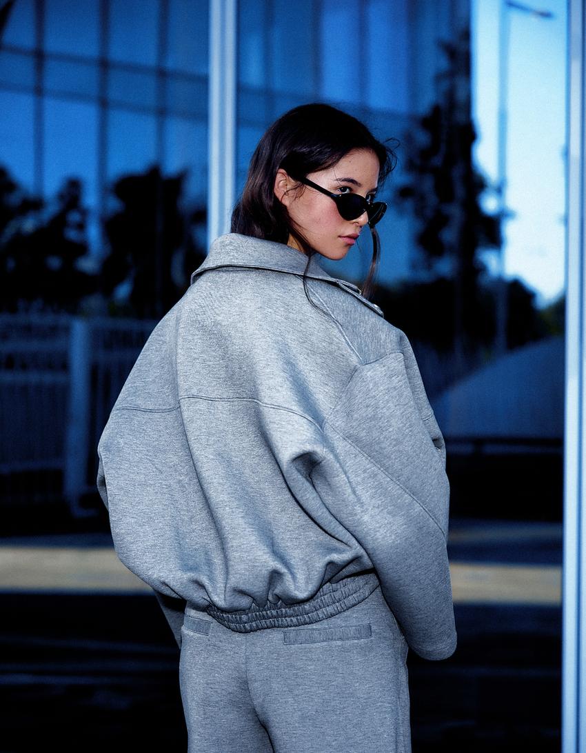 Oversize scuba fabric jacket-Grey