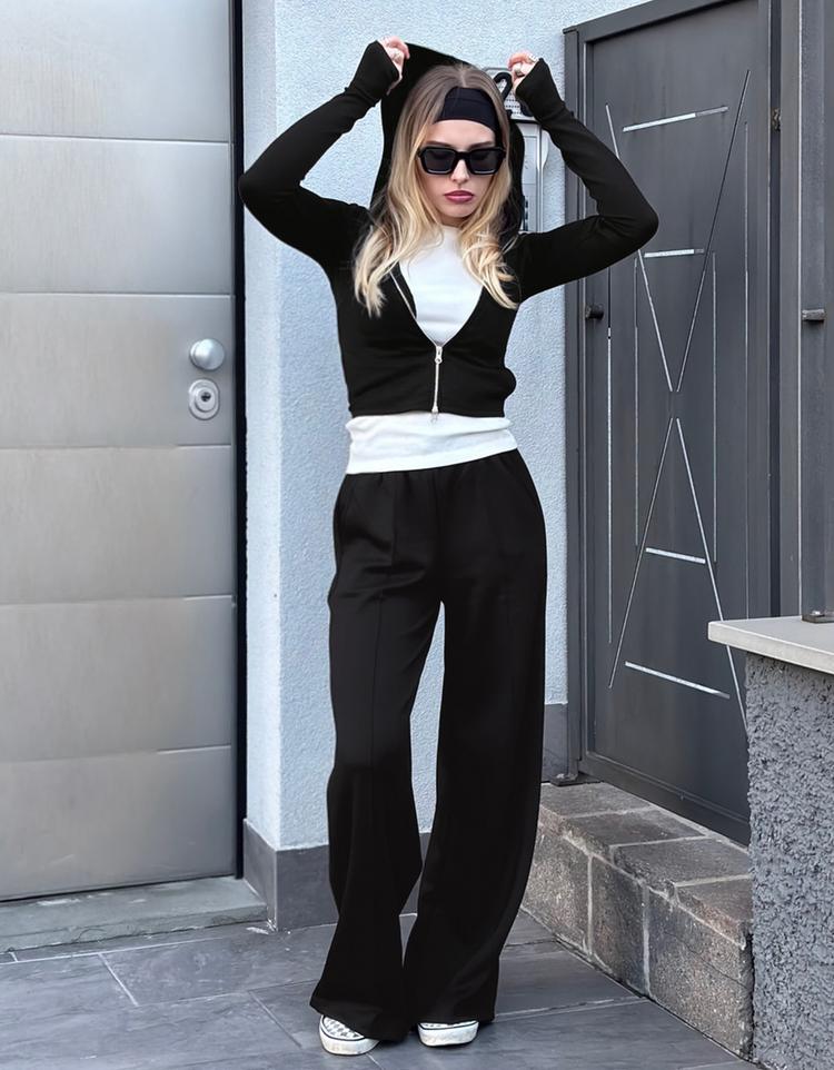 Kapüşonlu modal fermuarlı sweatshirt