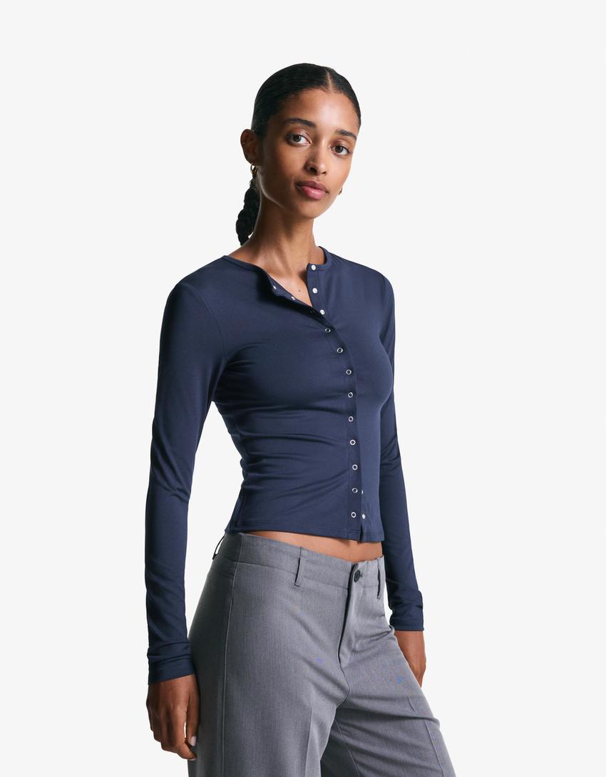 Langarmshirt mit Knöpfen-Marinenblau