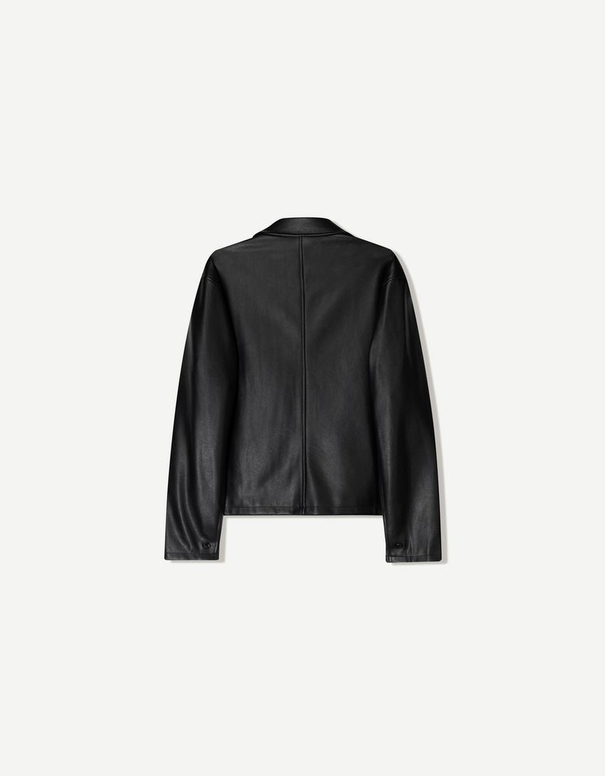 Suni deri crop fit blazer-Siyah-5