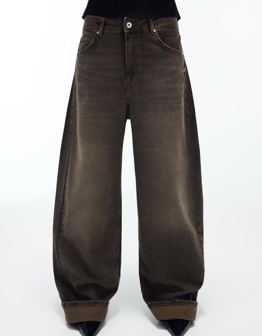 Arka tokalı balloon fit jean-Siyah