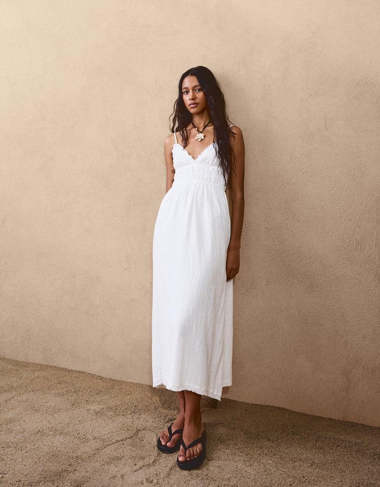Rustic midi dress with ruffles