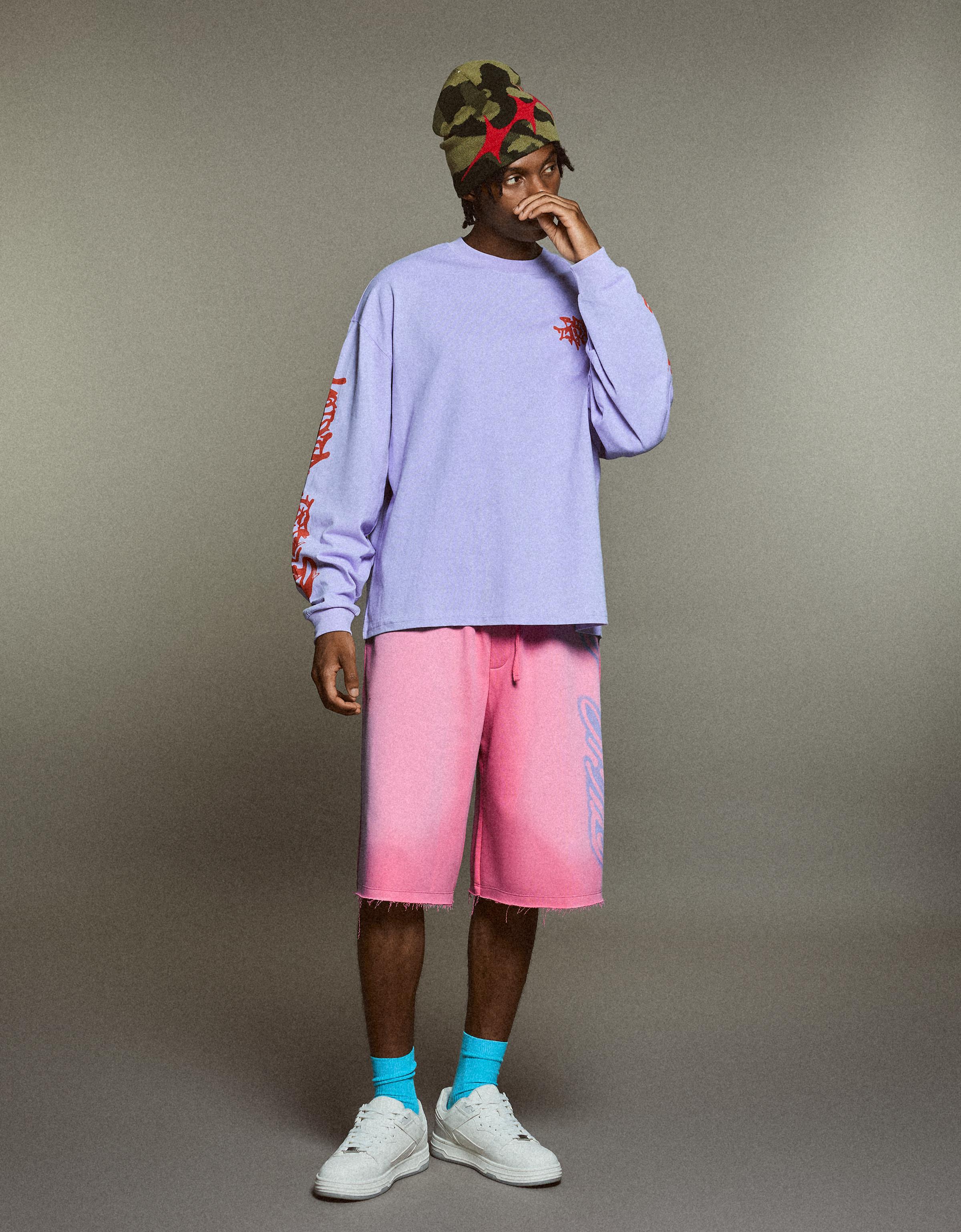 Bershka Bermuda Jort Felpa Hombre Rosa
