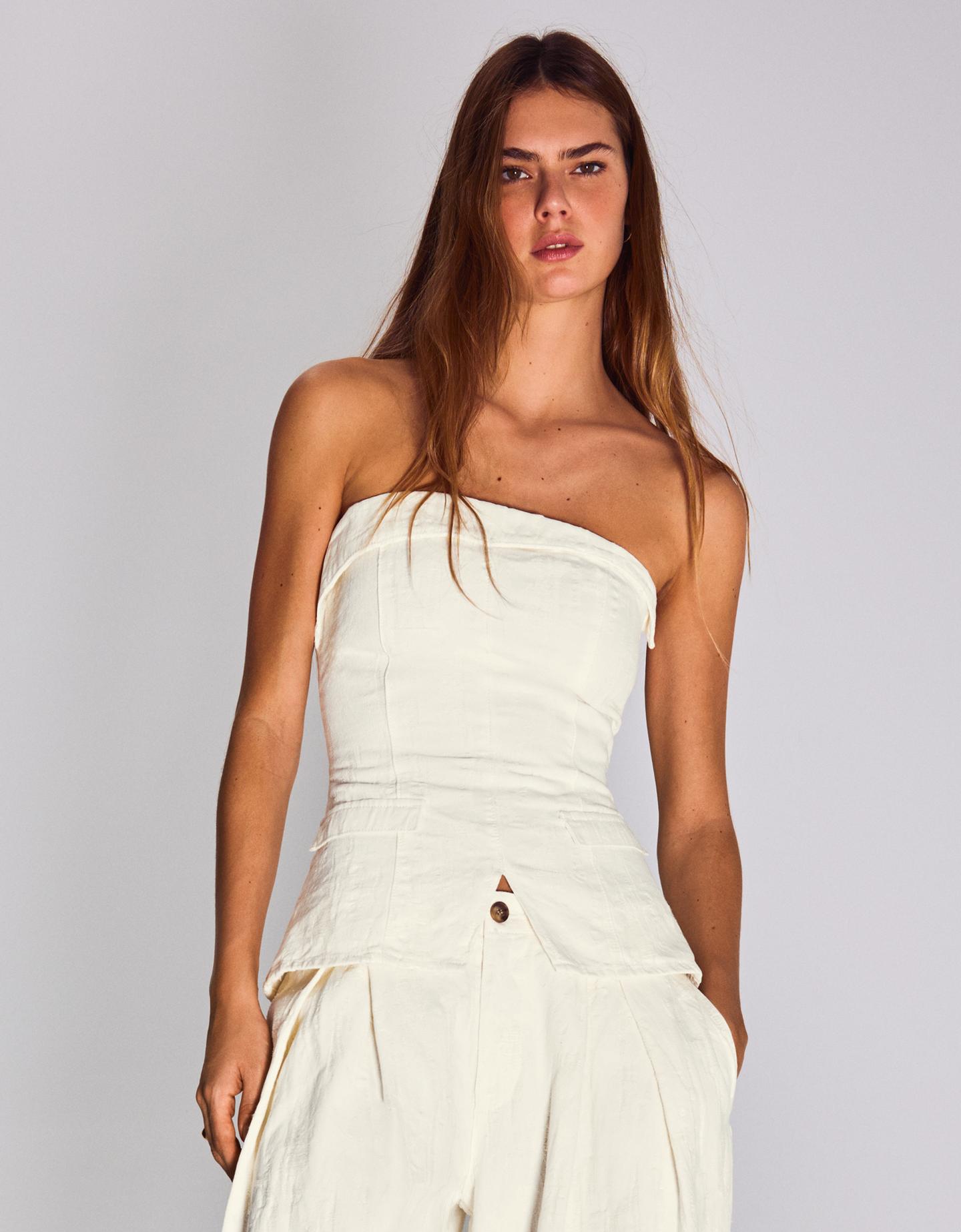 Bershka Top Bandeau In Denim Donna L Bianco Roto