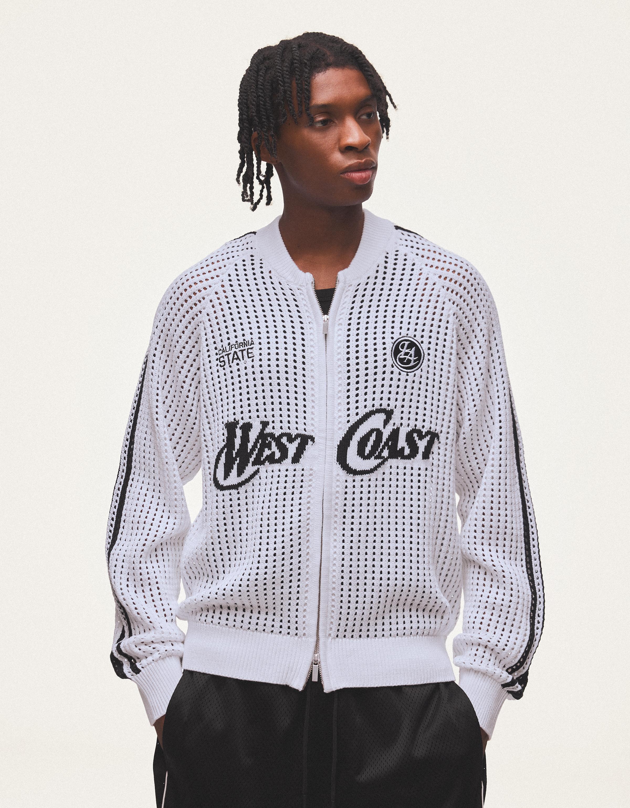Bershka Chaqueta Cremallera Mesh Retro Hombre L Blanco