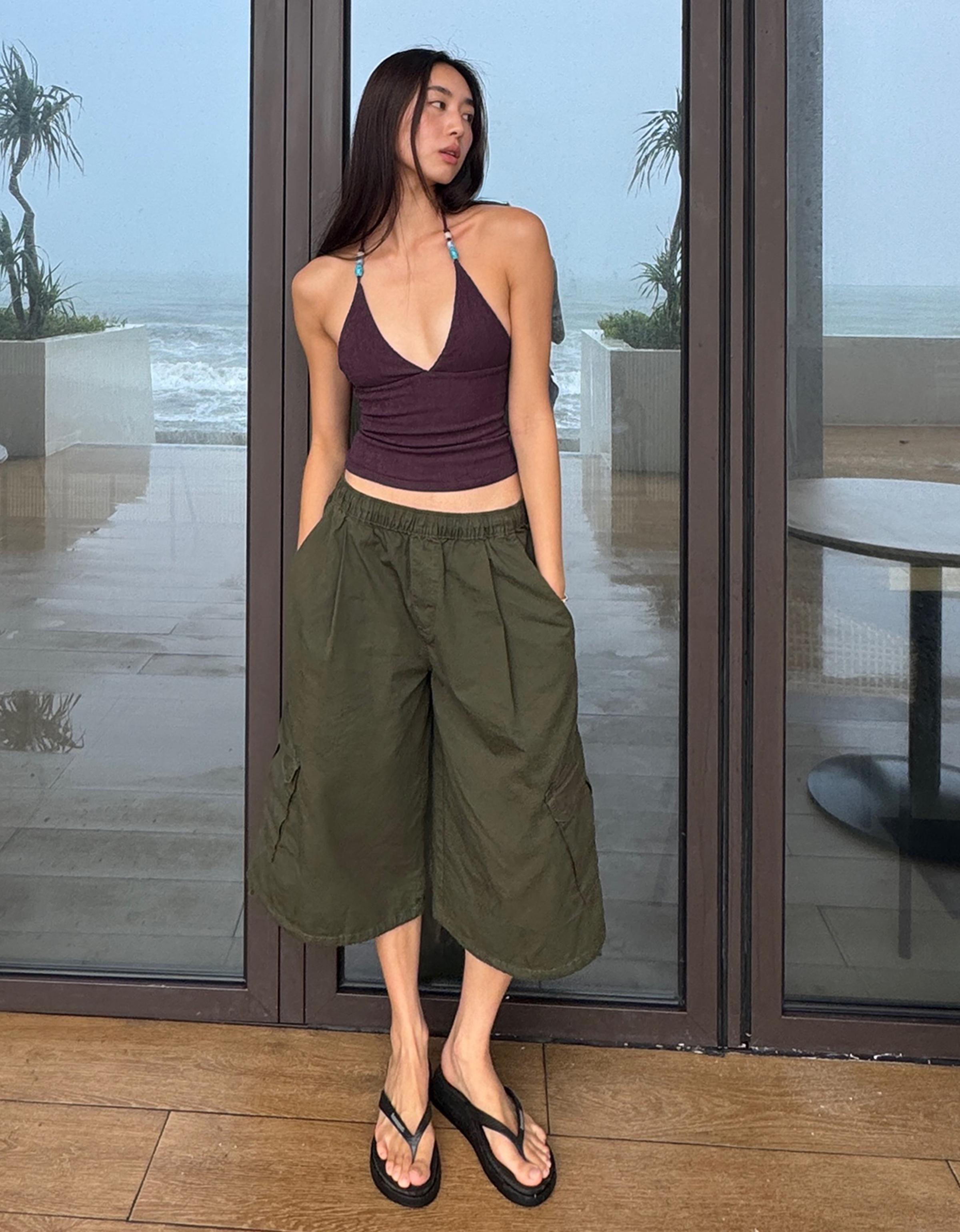 Bershka Elastik belli kargo bermuda şort görsel 5