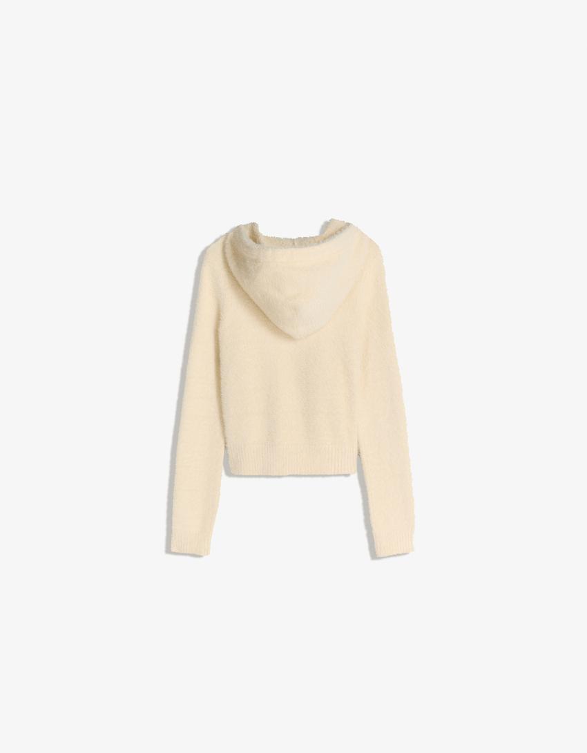 Chaqueta punto cremallera bordado-Crudo