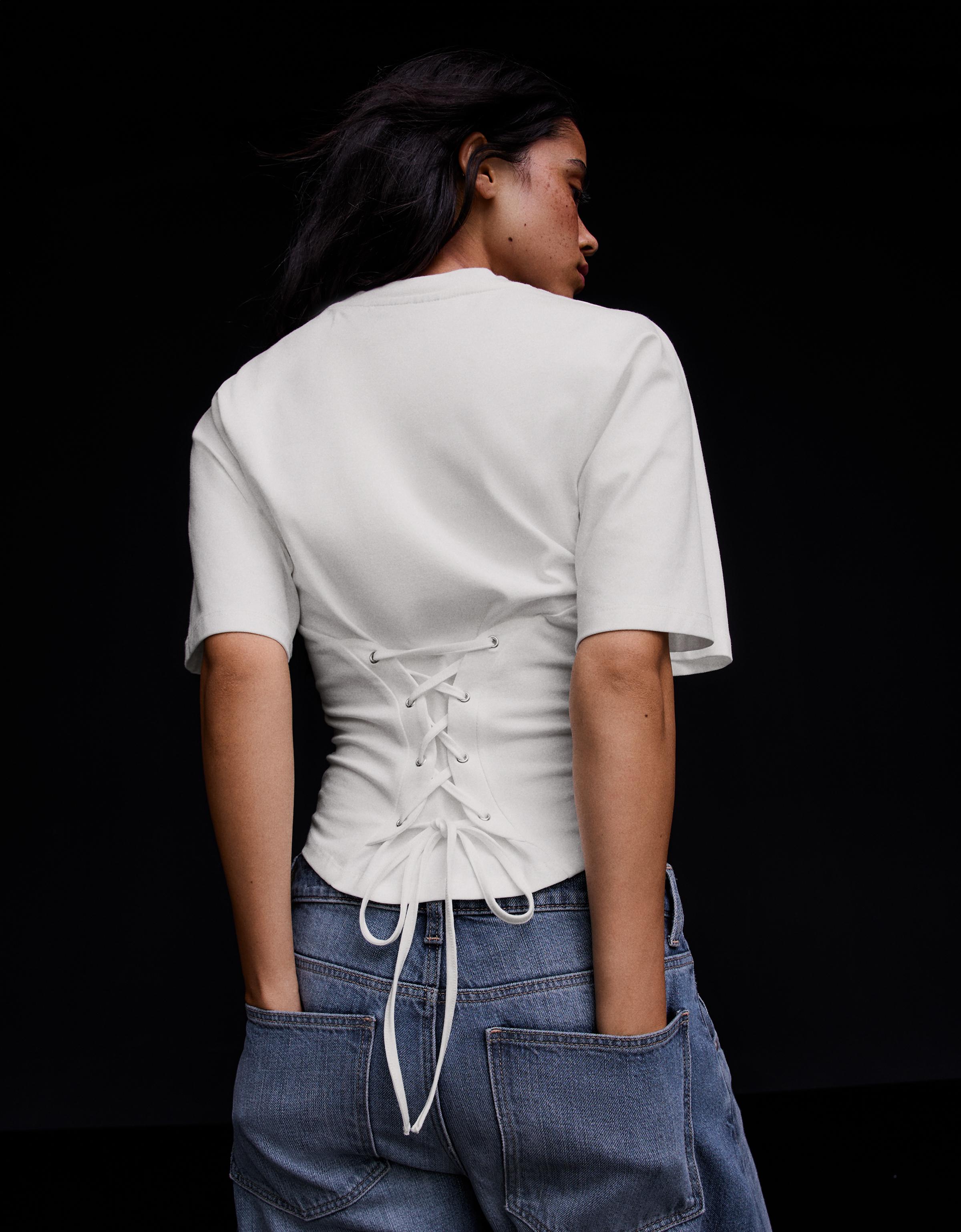 Short-sleeved corset T-shirt — Off white