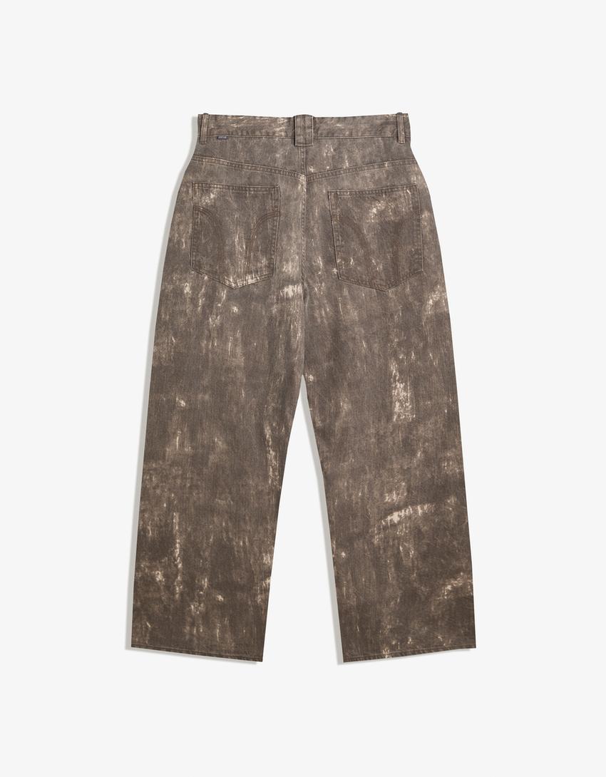 Super baggy printed pants-Brown-4