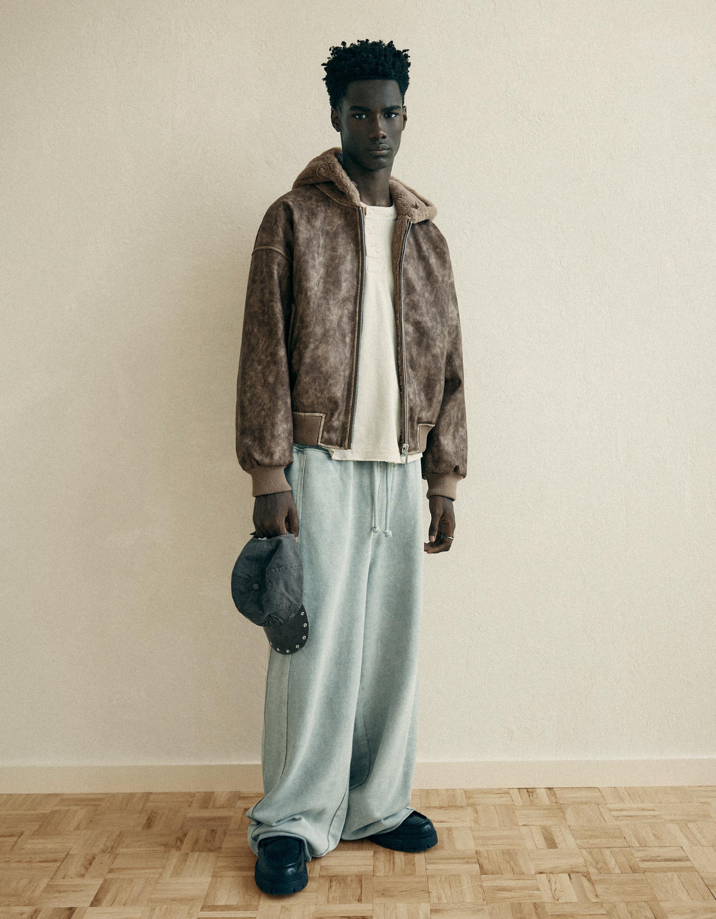 Reversible faux fur hooded jacket — Brown