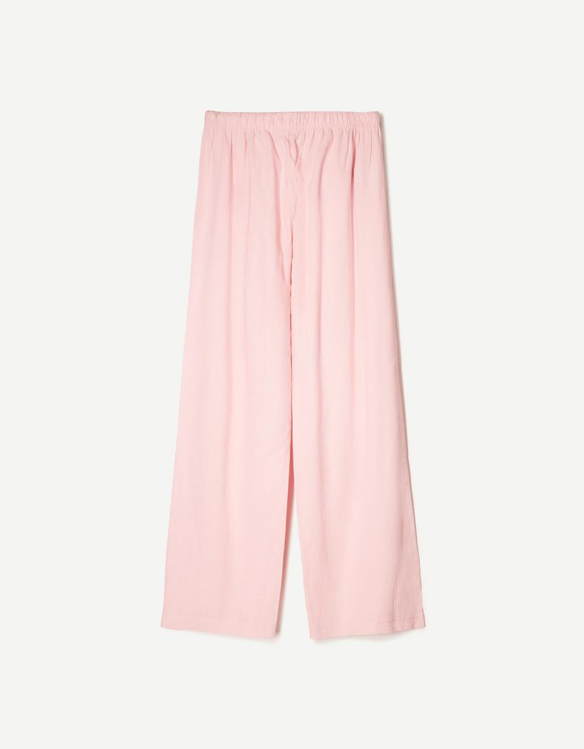Pantalon lin taille élastique-Rose