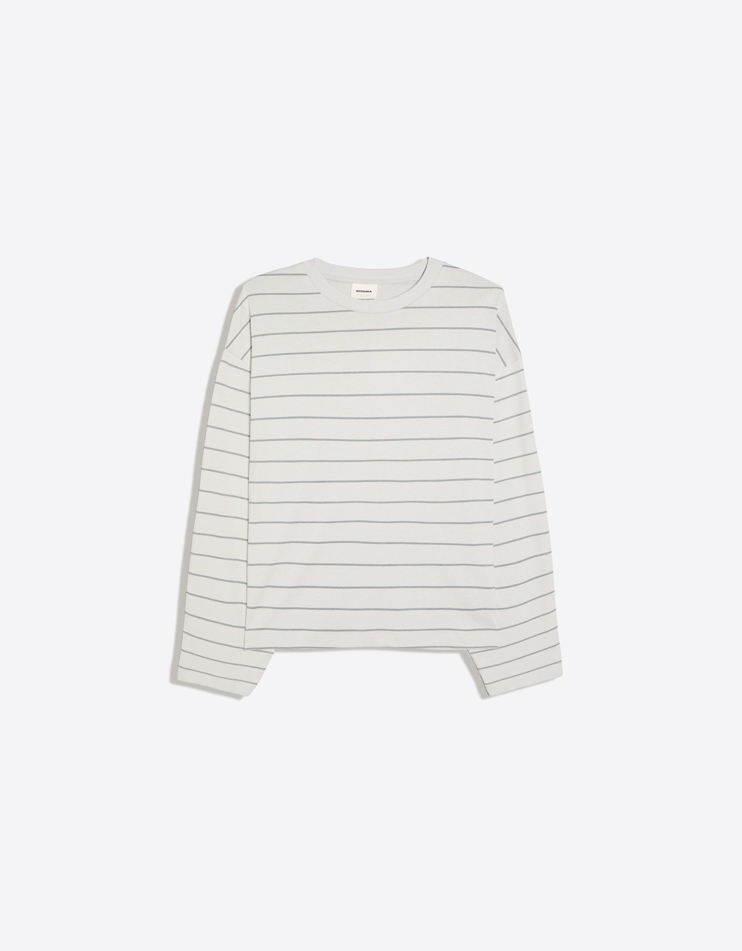 Long-sleeved stripe print T-shirt — Stone