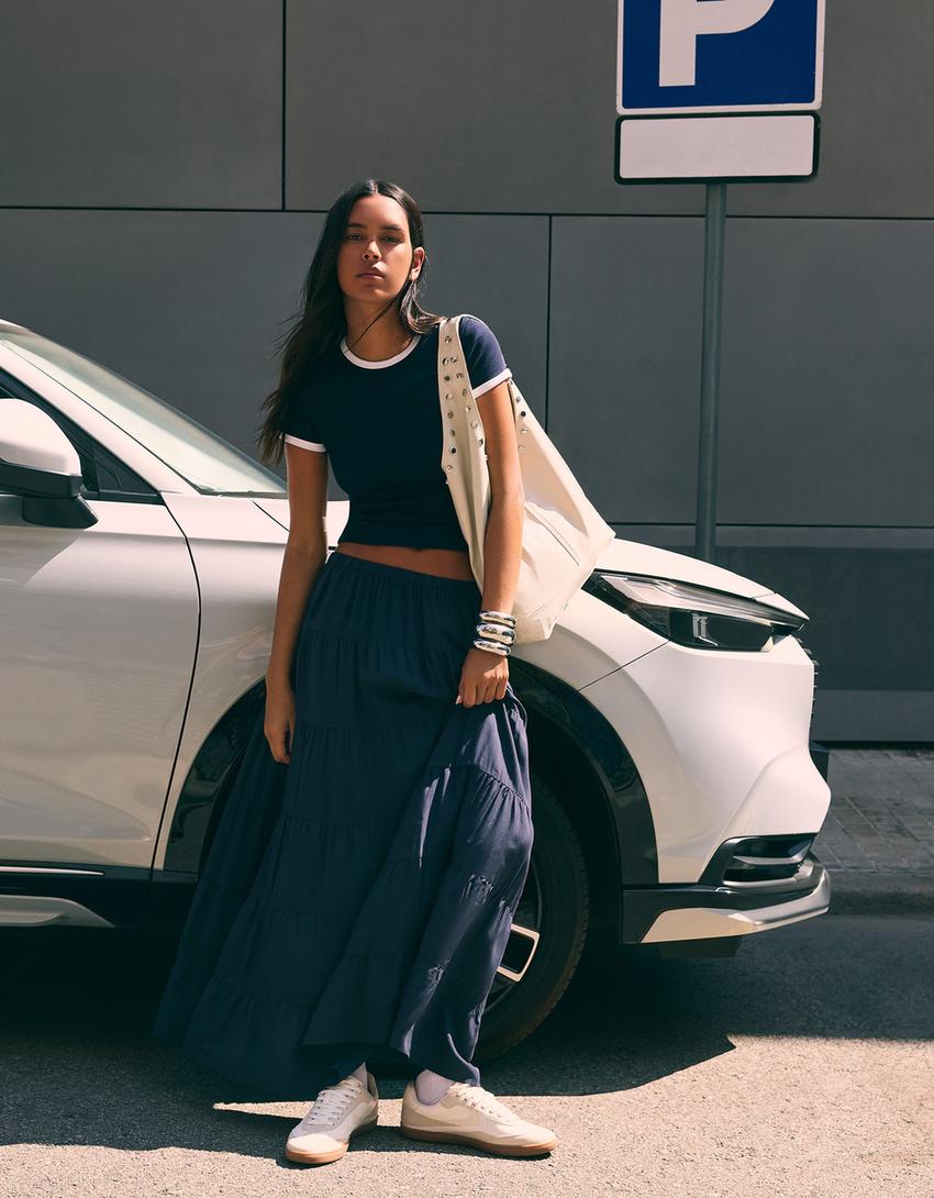 Rustic midi skirt-Navy