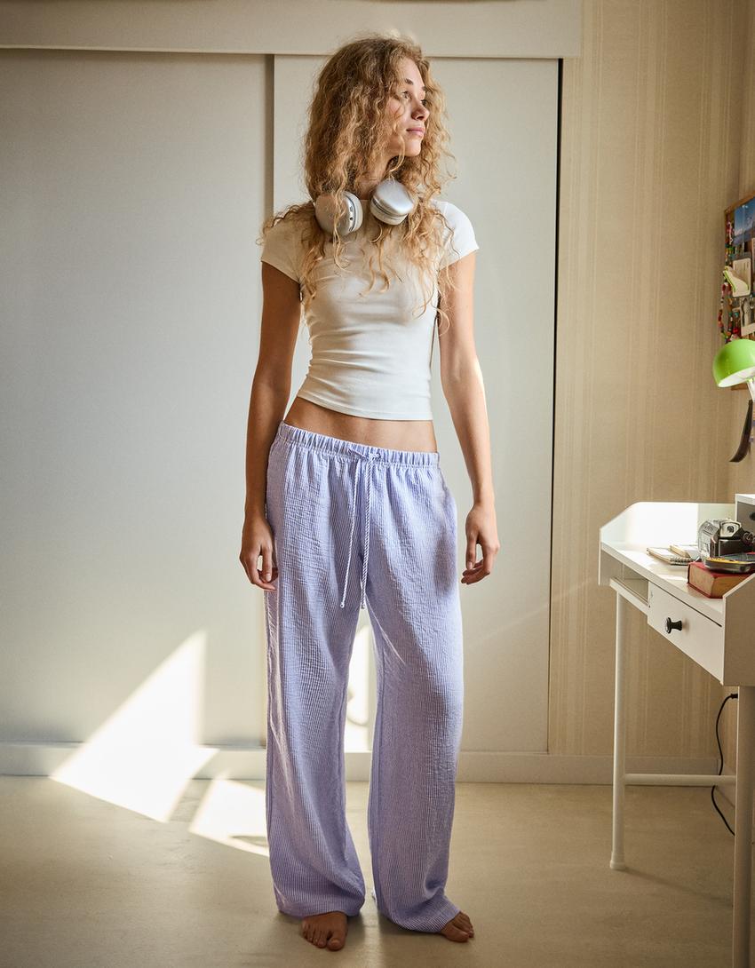 Elastic waist trousers-Navy