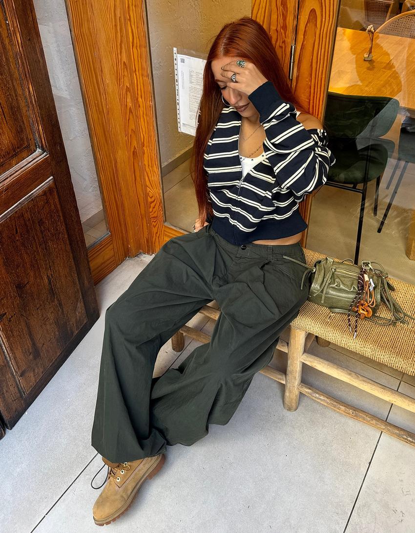 Striped hoodie with zip-Navy