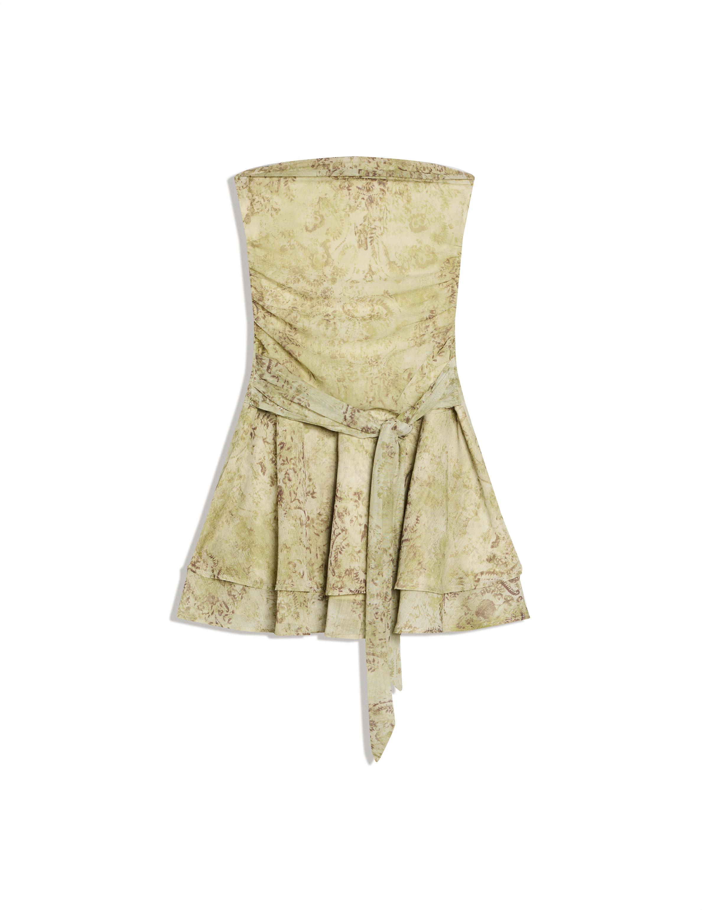 Baskılı kemerli bandeau mini elbise - Görsel 4