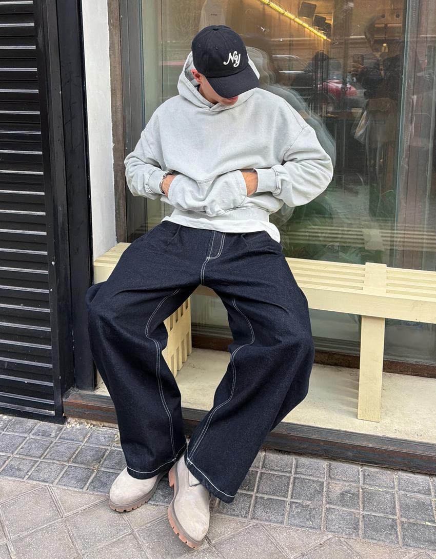 Boxy fit kapüşonlu yıkamalı sweatshirt-Gri