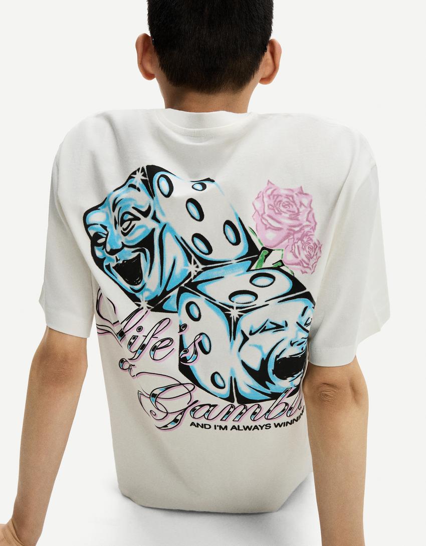 Tricou mânecă scurtă print-Alb murdar-2
