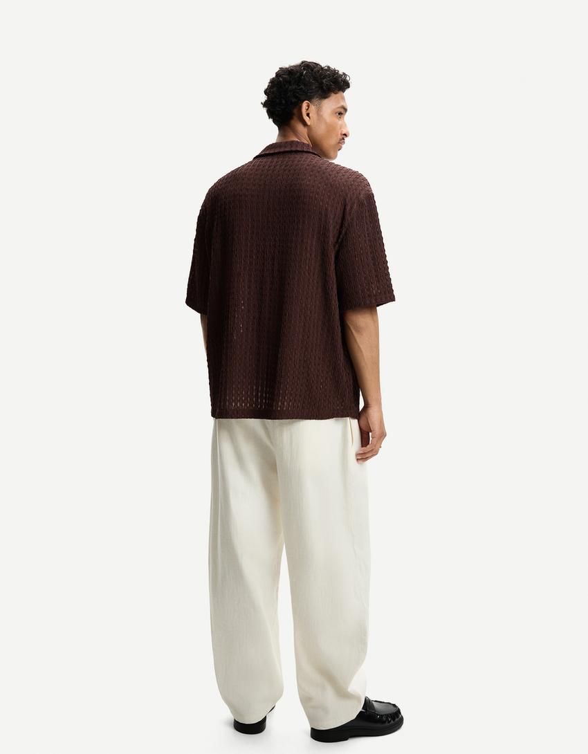 Short sleeve rustic shirt-Brown-1