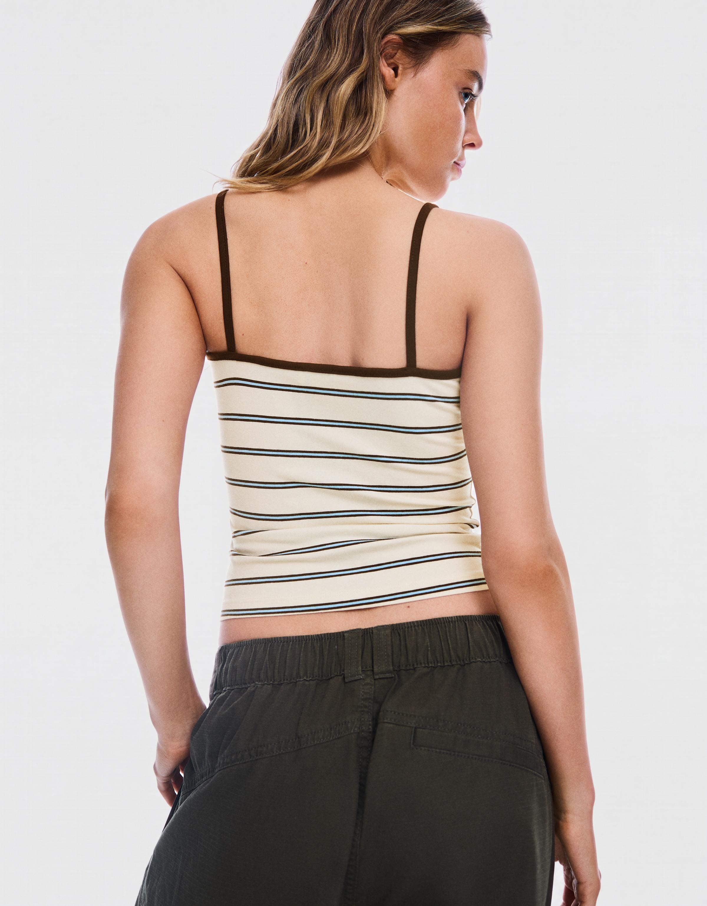 Contrast strappy top — Cream