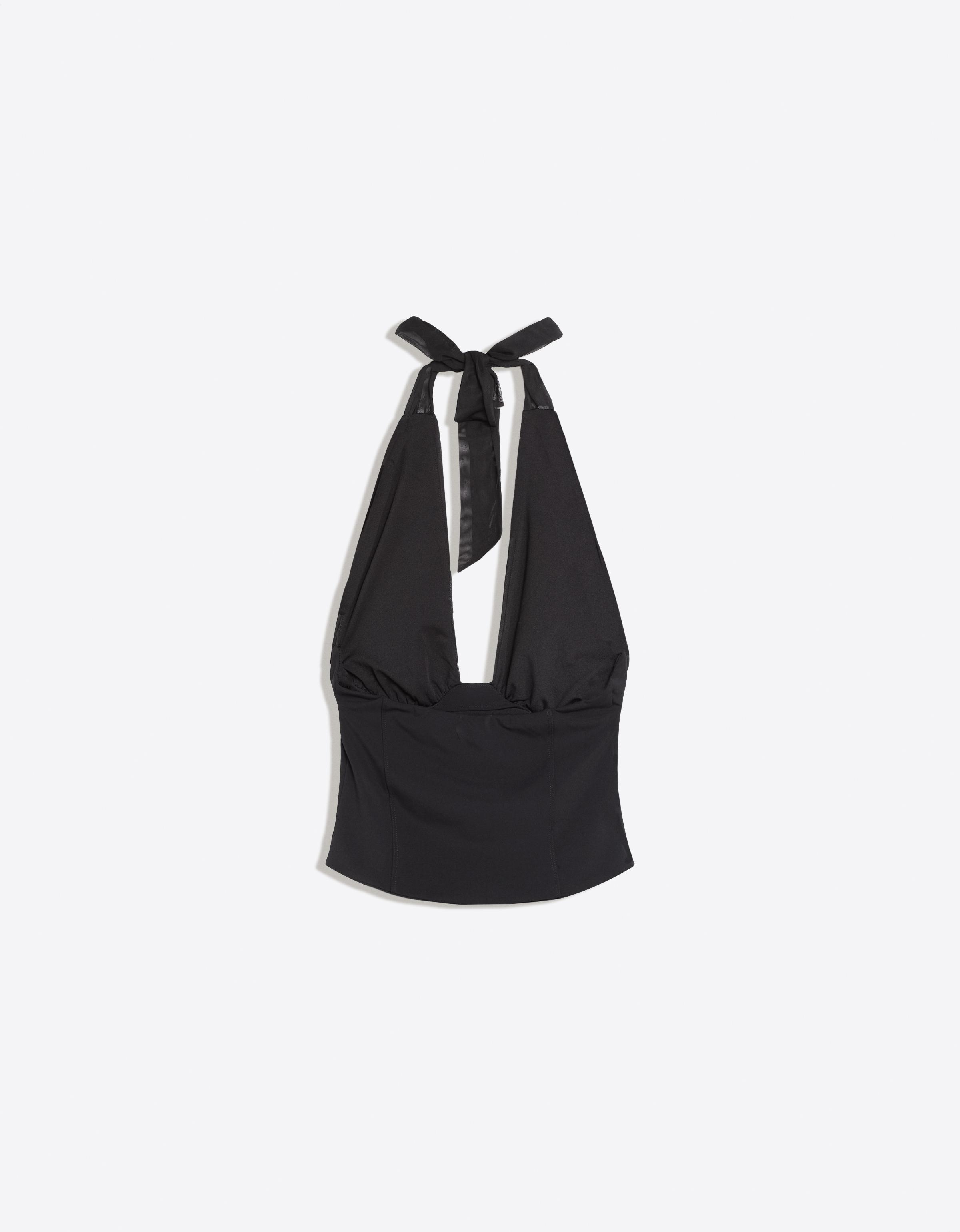 Combined tulle corset top — Black
