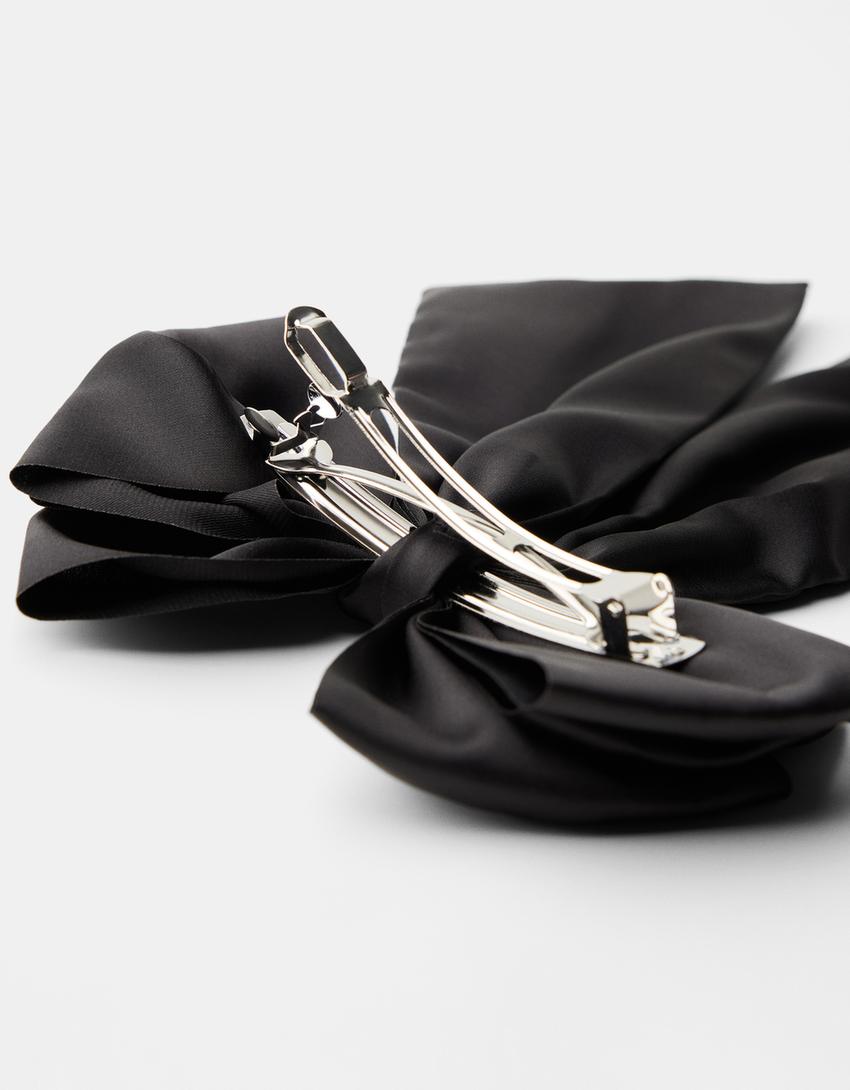 مشبك شعر بلمسة نهائية ساتان وفيونكة-أسود-2