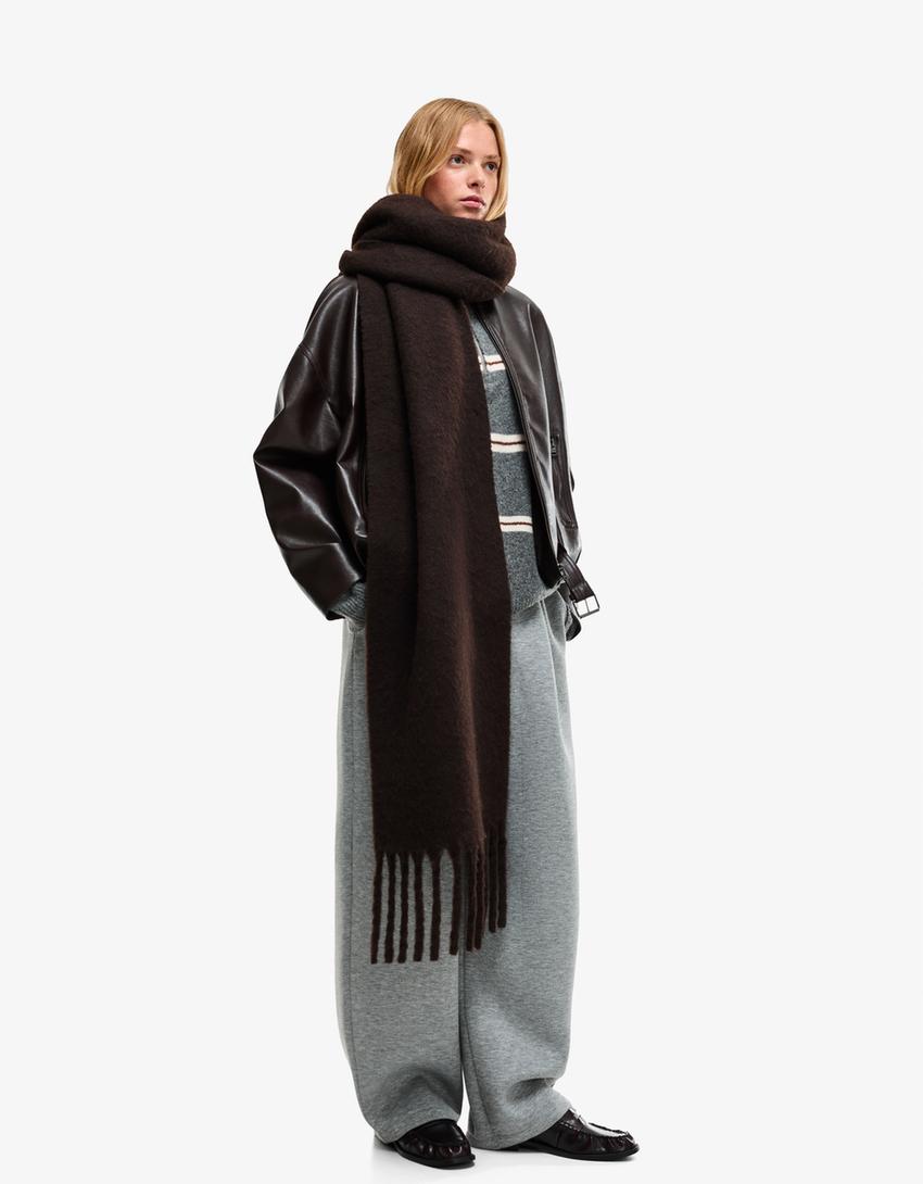Solid-coloured scarf-Brown