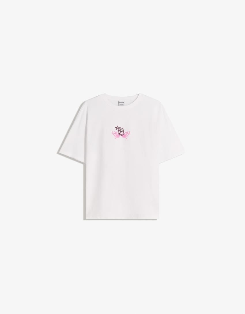 T-shirt manches courtes imprimé-Blanc