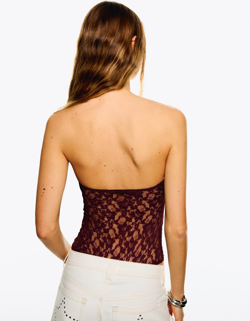 Body bandeau en dentelle-Bordeaux-1