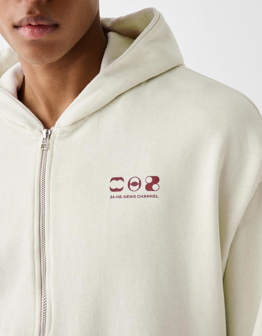 Casaco com capuz cropped estampado-Cinza-6