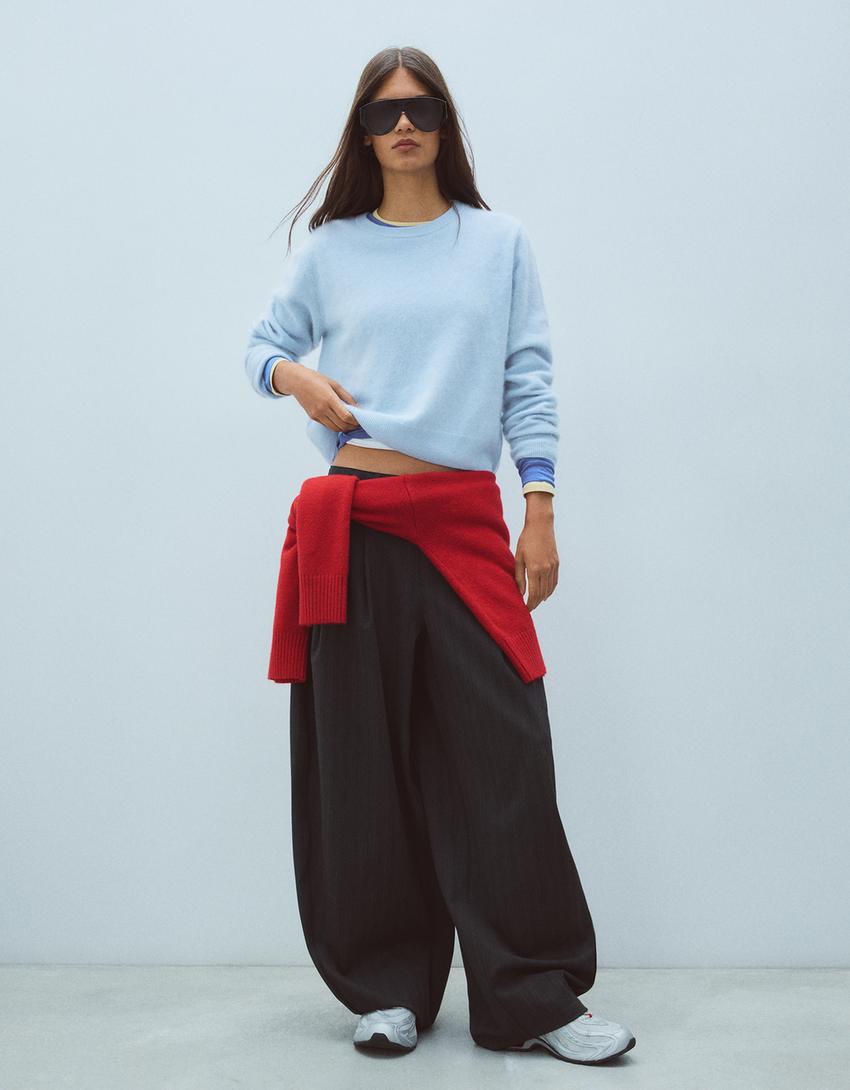 100% wool crew neck sweater-Light blue